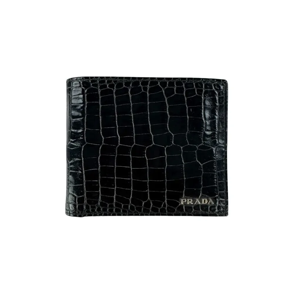Prada Croc-Embossed Bifold Wallet